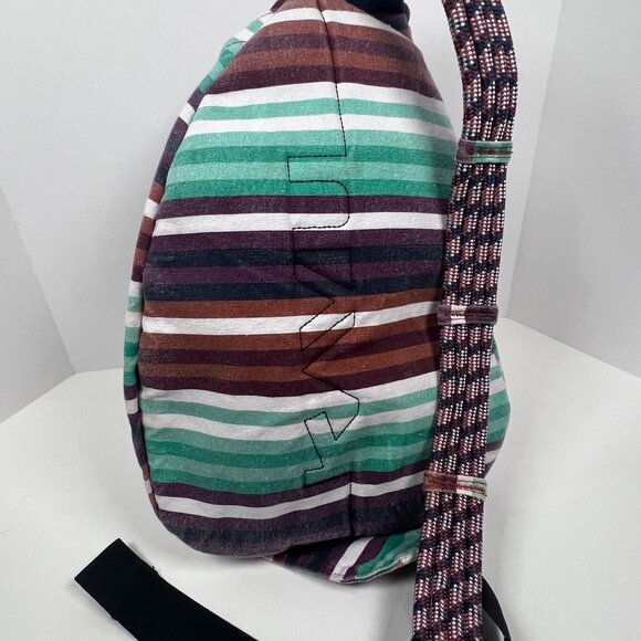 Kavu Brown Green Stripes Canvas Rope Sling Bag Backpack Large Hiking Outdoor - Picture 6 of 15